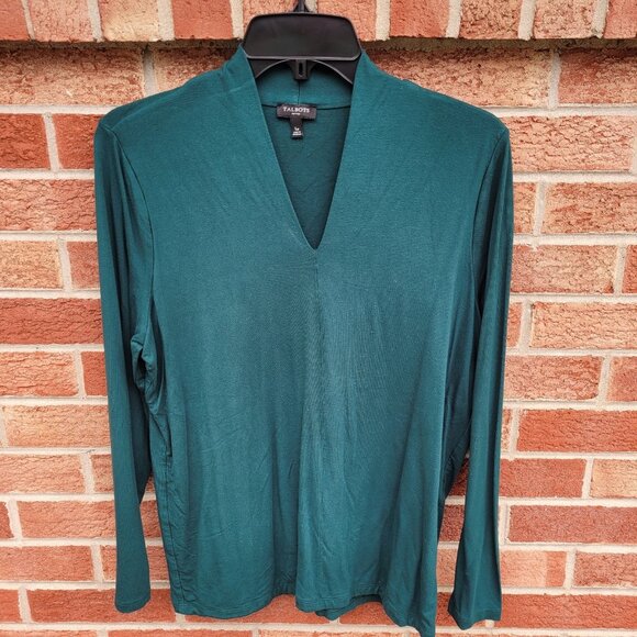 Talbots Petites Long Sleeve Tee Women's Size Large Petite Green Double Front - Picture 1 of 6